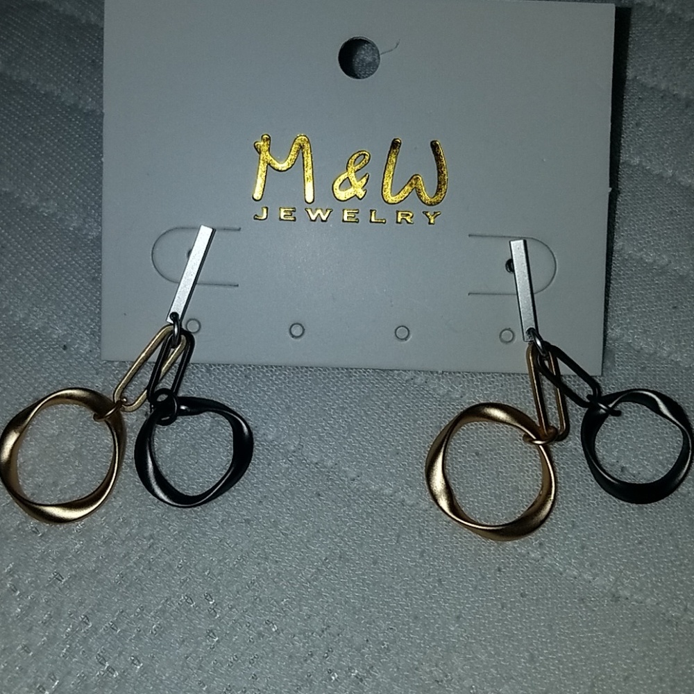 M & W Jewelry tritone geometric drop earrings